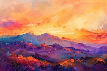 Fototapeta premium Vibrant Sunset Over Majestic Mountains with Colorful Sky Hues