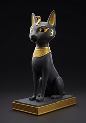 Elegant Egyptian Bastet statue with snake ornamentation against dark background