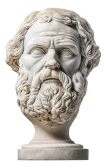 Marble bust of an ancient philosopher with a detailed curly beard and hair.