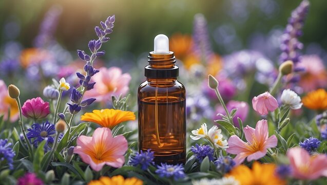 Aromatic elixir surrounded by vibrant floral beauty