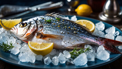 Fresh Sea Bream on Crushed Ice with Lemon and Herbs – Seafood Market Look