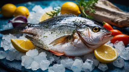 Fresh Sea Bream on Crushed Ice with Lemon and Herbs – Seafood Market Look