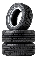 Three stacked black car tires with detailed tread texture.