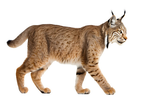 Bobcat walking on transparent background isolated on transparent background
