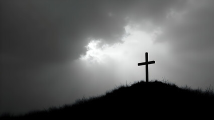 Dark Silhouette of Cross with Dramatic Clouds in Background