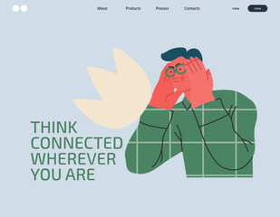 Thinking people, modern flat vector concept illustration- man standing thoughtfully, looking sideways, bubble near his head Metaphor for reflection, analysis, introspection, contemplation, deep