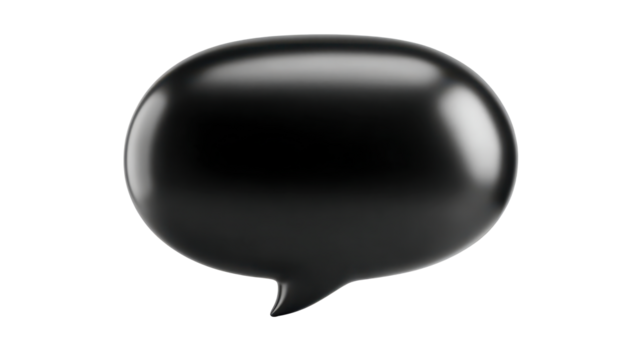 Black inflatable speech bubble hovering against transparent background,  PNG