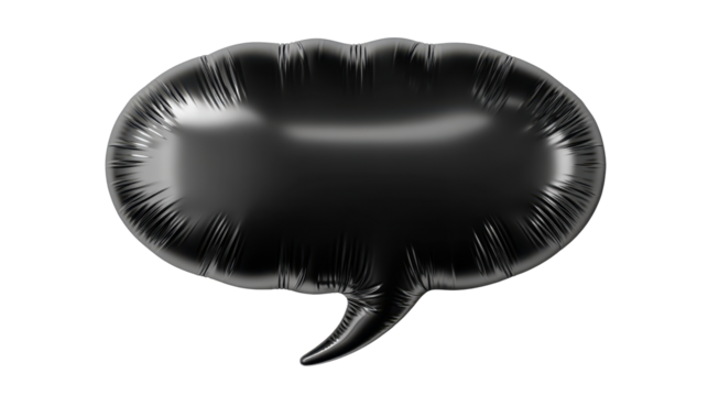 Black inflatable speech bubble hovering against transparent background,  PNG
