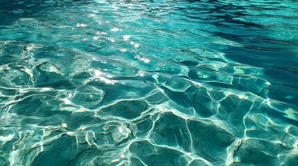 Fototapeta premium Crystal clear water surface reflects sunlight, creating a tranquil texture in a serene pool environment