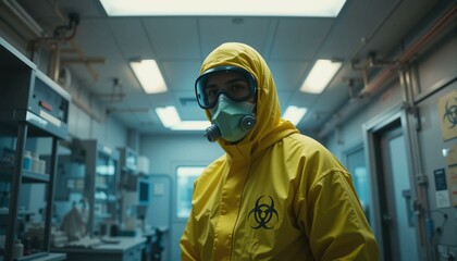 Scientist In biohazard hazmat Protective Gear