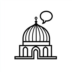Icon: Simple mosque dome with a small speech bubble floating above, both outlined in same visual weight