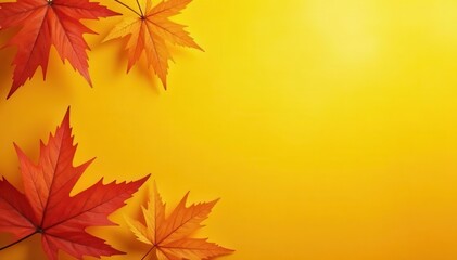 Fototapeta premium Abstract autumn leaves, yellow background, fall floral design, october, leaves