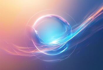 Fototapeta premium a vibrant and ethereal abstract composition features swirling bands of blue, pink, and orange light emanating from a central glowing core against a gradient background.