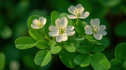 Delicate white flowers on lush green foliage