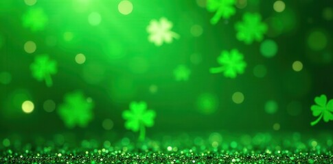 Obraz premium Abstract green glitter, shamrock confetti St Patrick's Day party background , luck, party, spring