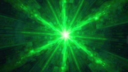 Abstract green starburst pattern, glowing cosmic texture, backdrop, design