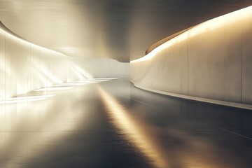 Modern, smooth interior hallway with gentle curves.