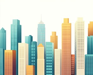 Fototapeta premium Colorful cityscape skyline, various heights and hues of skyscrapers