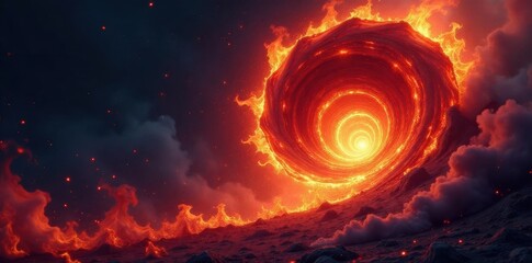 Obraz premium Abstract swirling fire vortex, demonic shapes, halloween, swirl, dark fantasy
