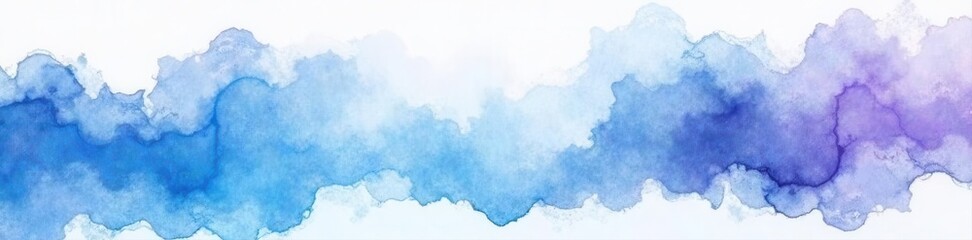Abstract watercolor wash; soft blue, purple, white blend; blurred edges , white texture, fog, background