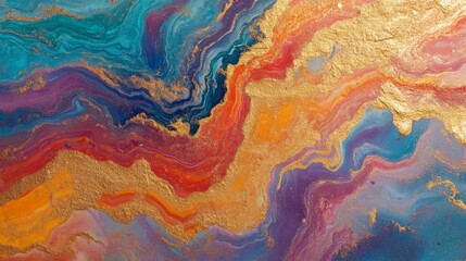 Abstract Colorful Marbling with Gold Glitter Texture