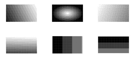 Black and white gradient textures set, Grayscale Shading Collection, Abstract Gradient Designs, Monochrome Texture Pack, Minimalist Background Elements, pixelated backgrounds, grunge.