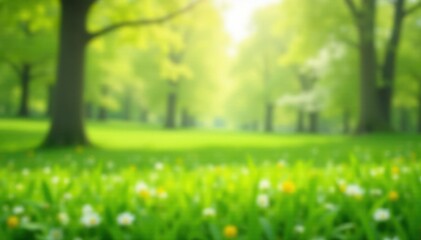 Fototapeta premium Blurred green spring landscape, soft light, gentle tones, fresh, relaxing, gentle