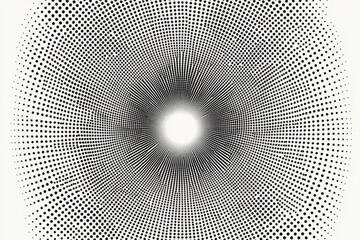 Abstract black and white radial pattern with dotted texture creating a sense of depth and motion