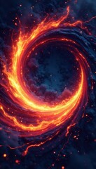Obraz premium Burning black spiral, anime cartoon sparks Abstract background , combustion, effect, motion
