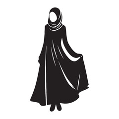 Naklejka premium Classic Hijab Fashion silhouette, timeless modest style – Hijab Fashion illustration – Minimalist Hijab Fashion vector – Ladies dress silhouette