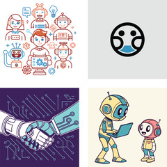 Line Art Icons for AI and Human Collaboration