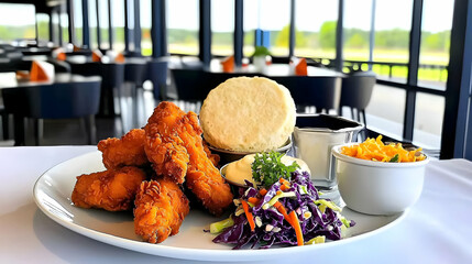 Fried Chicken Meal With Biscuits And Coleslaw