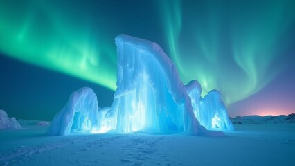 Naklejka premium Ice sculpture world under the aurora