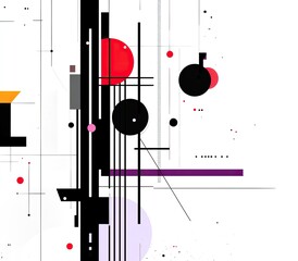 Obraz premium Abstract geometric artwork featuring bold lines, circles, and contrasting colors on a white background