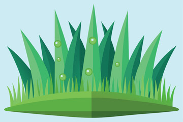 Fresh green grass in a vibrant natural setting during daytime with dew drops catching sunlight