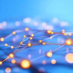 Abstract digital connections with glowing nodes on a blue background.