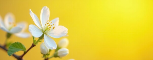 Obraz premium Delicate white blossoms, vibrant yellow backdrop , white, flora, texture