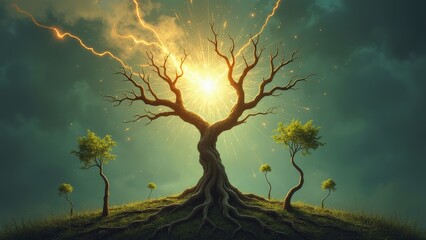 A withered tree struck by lightning