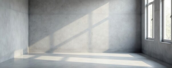 Empty studio with gradient gray wall and bright overhead light Clean, minimal backdrop , still life, gradient