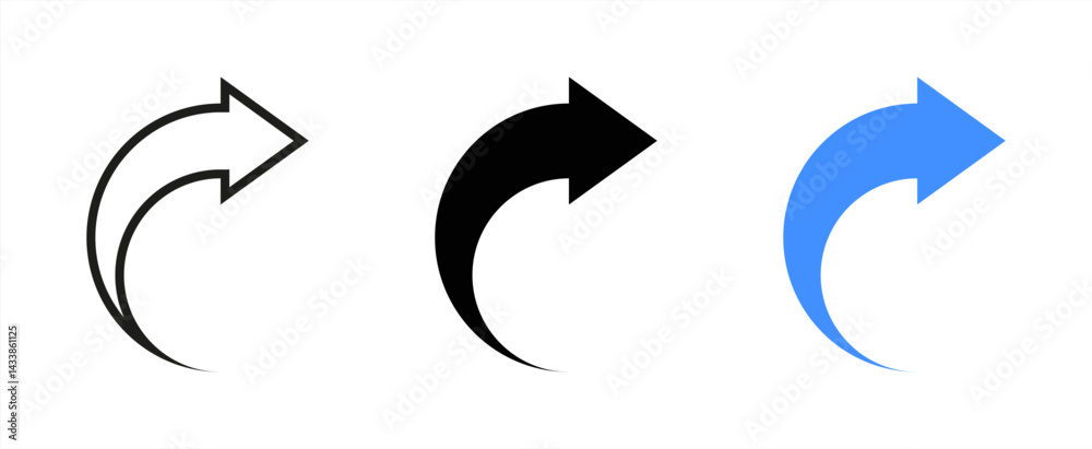 Aufkleber black arrows set. curved arrows. arrow sign. curved arrow pointing right. black and blue arrow. vect