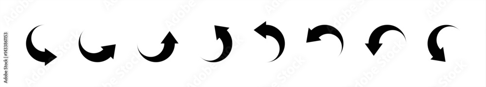 Poster black arrows set. curved arrows. arrow sign. curved arrow pointing right. black arrow. vector 10 eps