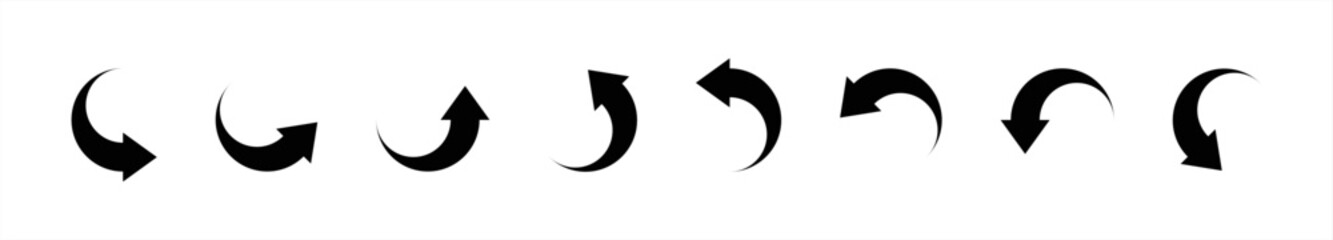 Black arrows set. Curved arrows. Arrow sign. Curved arrow pointing right. Black arrow. Vector 10 eps.