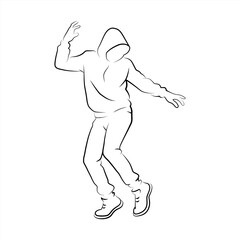 Hip-Hop Dancer single Line Drawing, vector 10 eps.