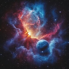Obraz premium Cosmic nebula embraces a vibrant planet