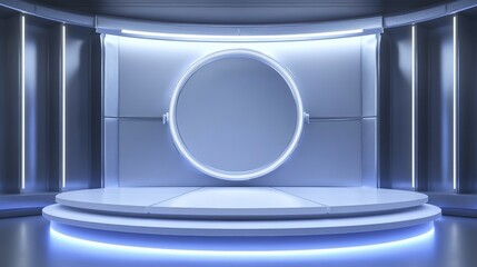 Futuristic White Stage with Blue Lighting