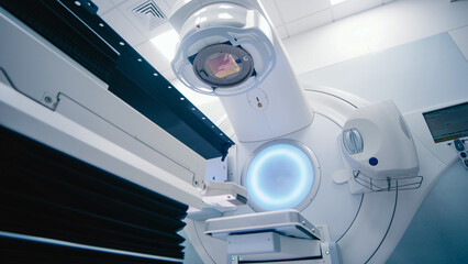 Cancer therapy, state-of-the-art medical linear accelerator in therapeutic oncology. Concept of...