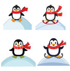 Adorable Cartoon Penguins Holding Gift Boxes – Festive Winter Illustration