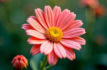 A close-up of a pink gerbera with blurred nature in the background.