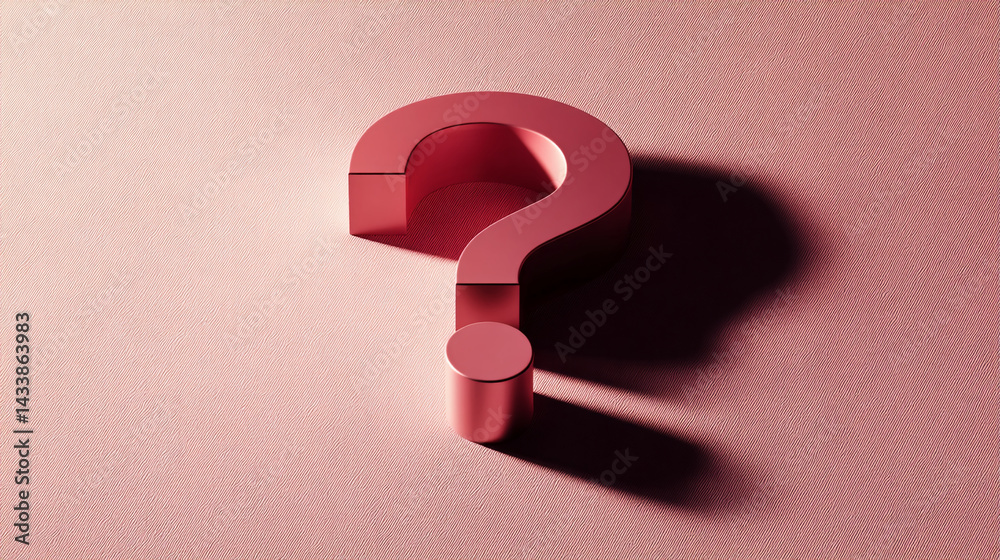 Poster Rose-gold question mark on textured background, creating a minimalist designShowcase, representing inquiry, uncertainty, or a need for answers