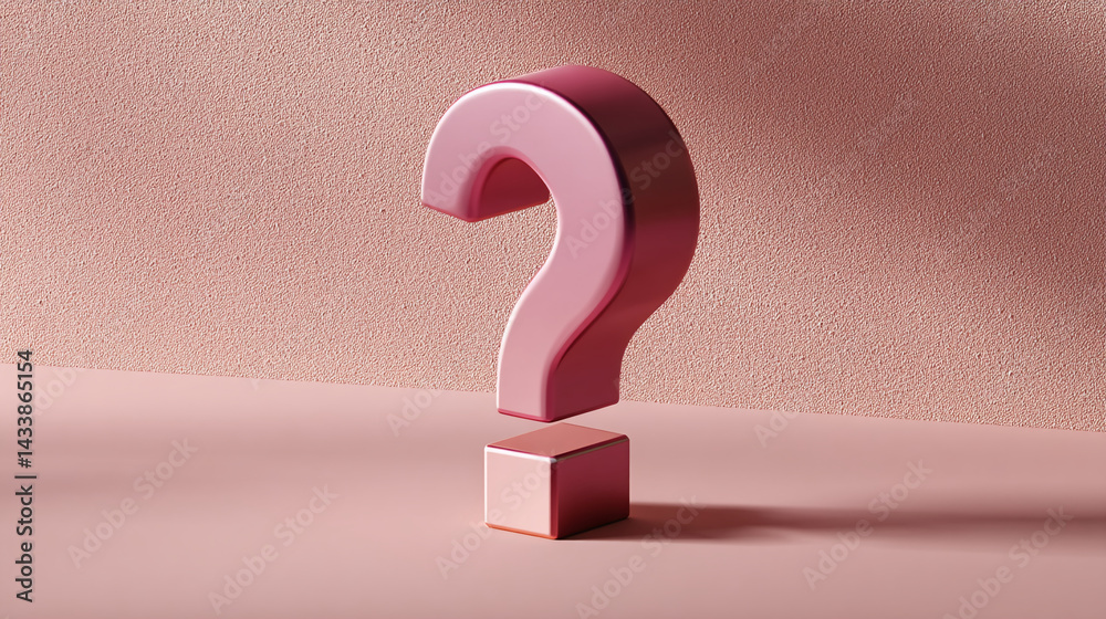 Poster rose gold question mark on a textured pink background, showcasing a minimalist design concept, ideal